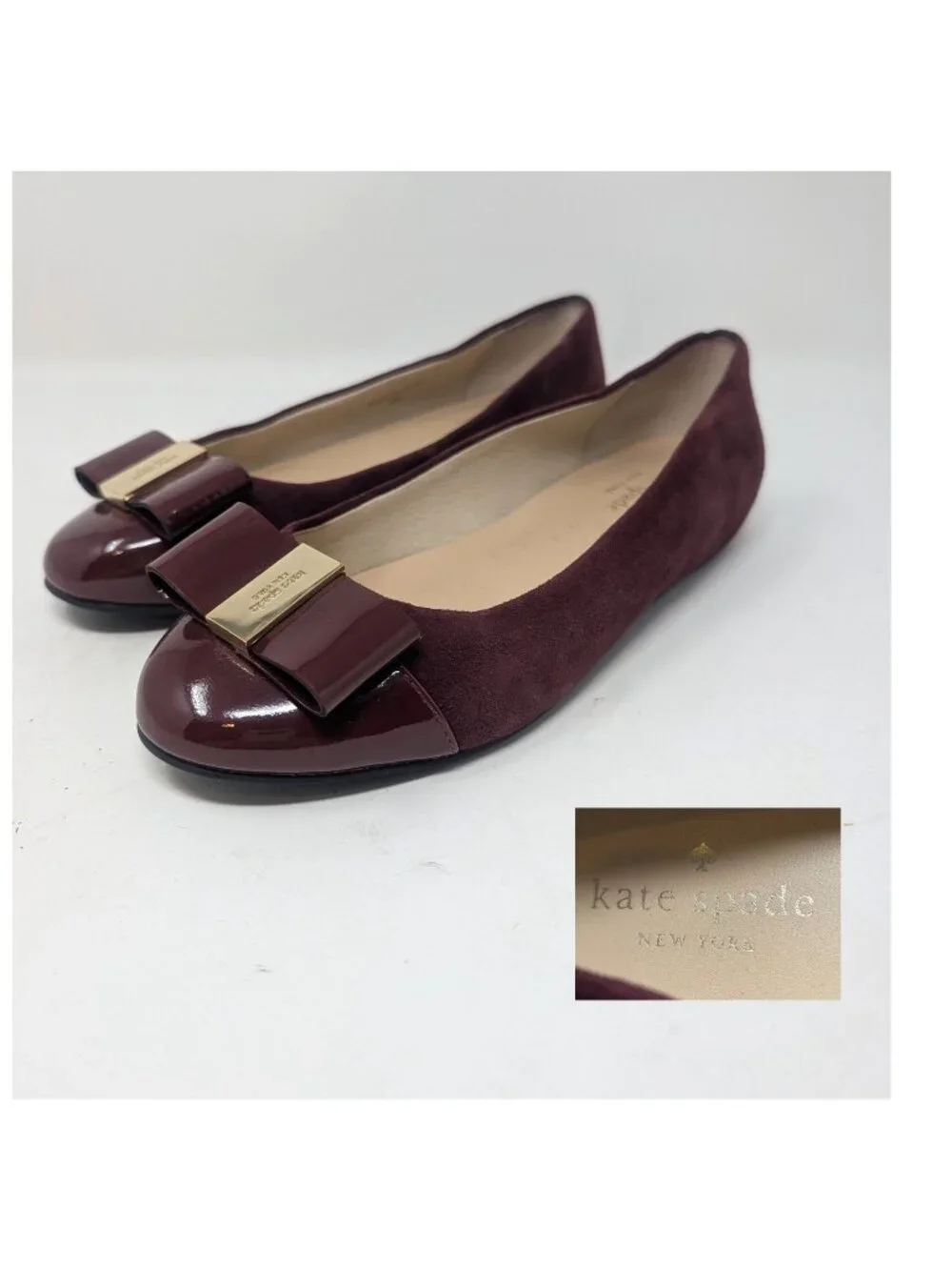 Kate Spade Burgundy Ballet Flats 6 Suede Patent Leather